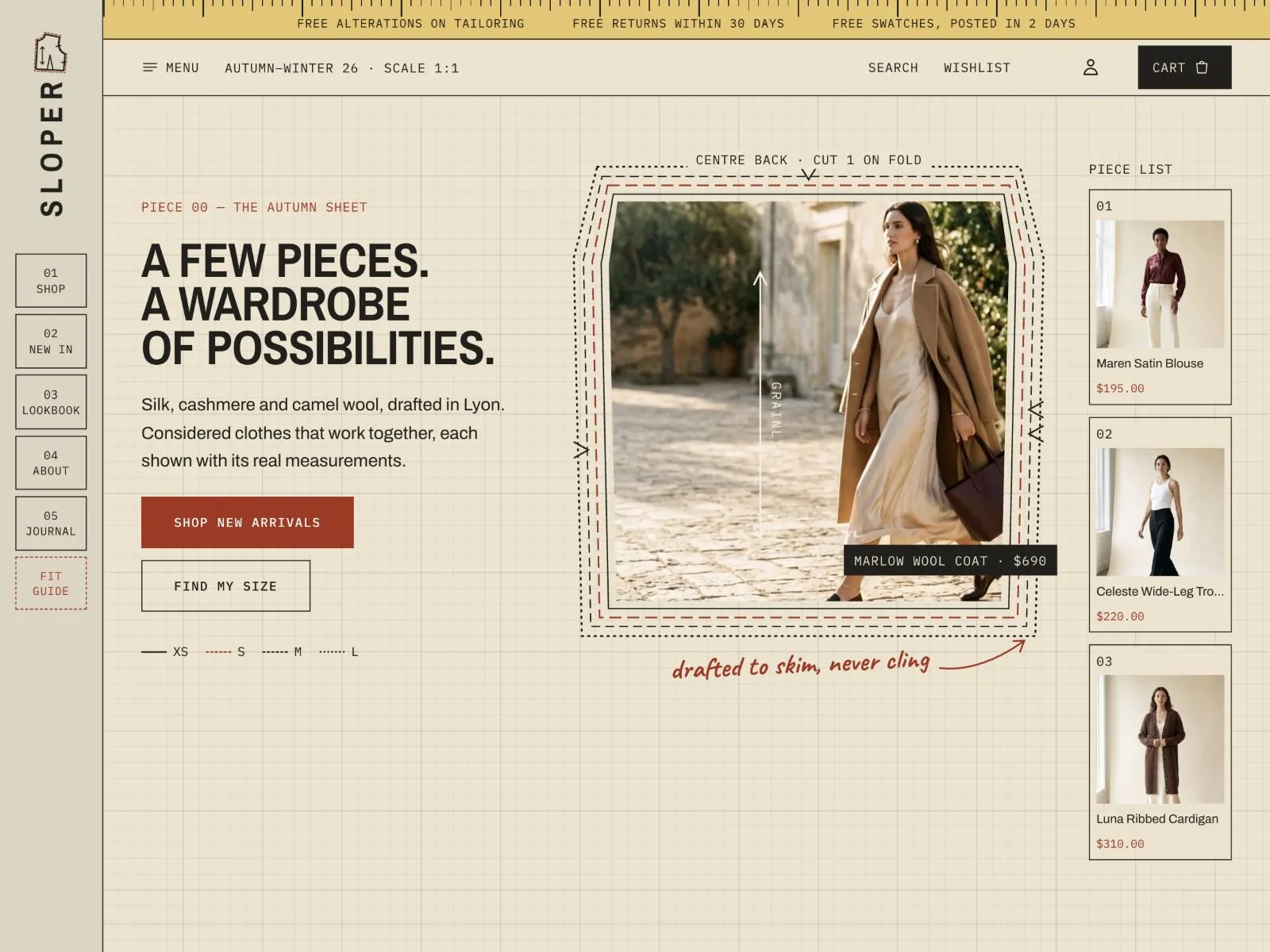 The Sloper Shopify store home page, built by Riksi, beside its wireframe
