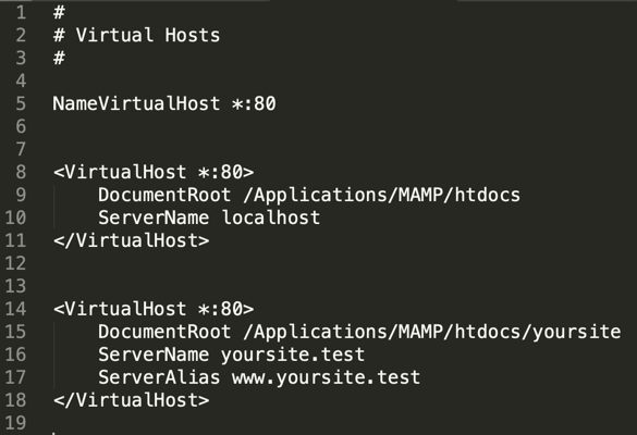 A virtual host entry for a local site in httpd-vhosts.conf