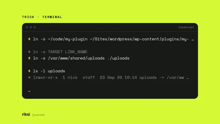Terminal showing ln -s commands that make a symlink