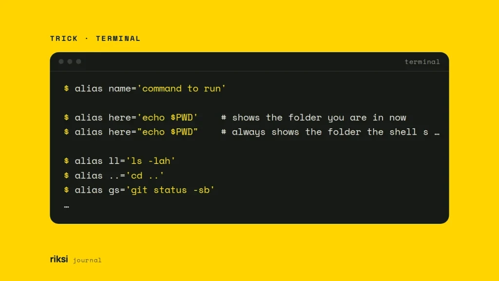 Terminal showing alias name='command to run'