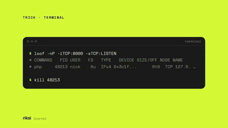 Terminal showing lsof -nP -iTCP:8000 -sTCP:LISTEN