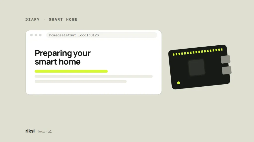 A browser open at homeassistant.local:8123 next to a small single-board computer