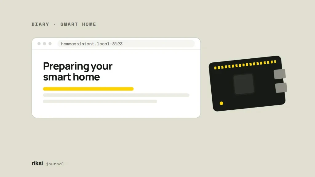 A browser open at homeassistant.local:8123 next to a small single-board computer