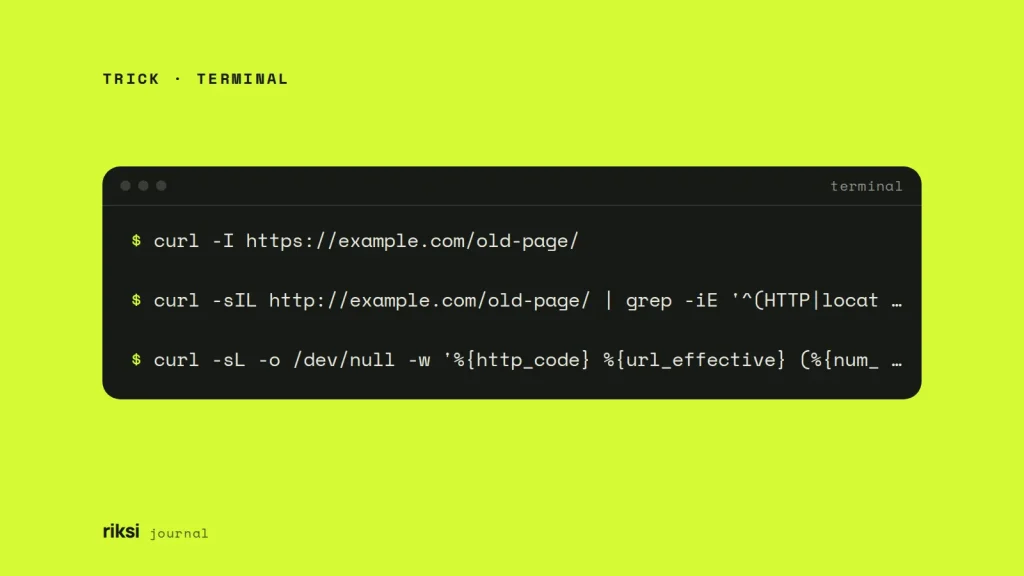 Terminal showing curl -I https://example.com/old-page/