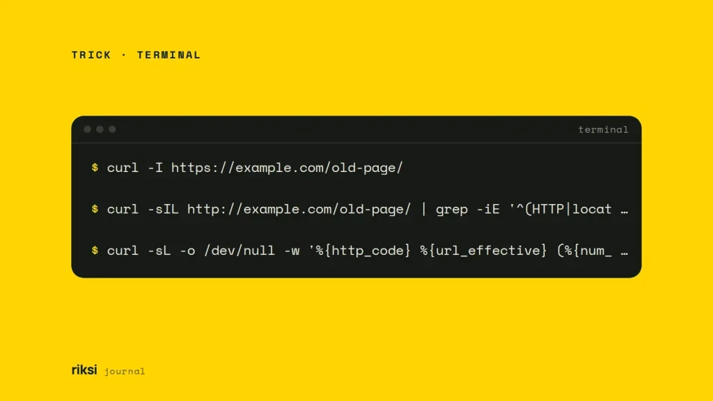 Terminal showing curl -I https://example.com/old-page/
