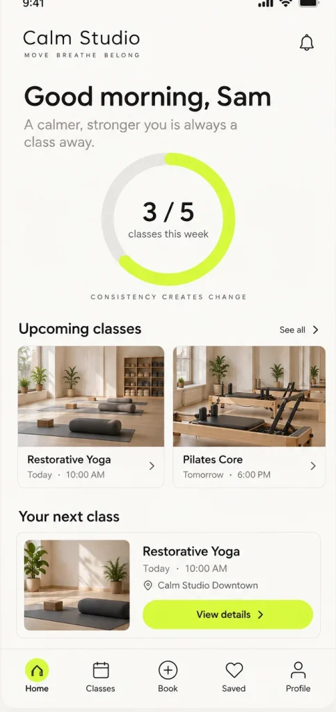 Example mobile app: the home screen