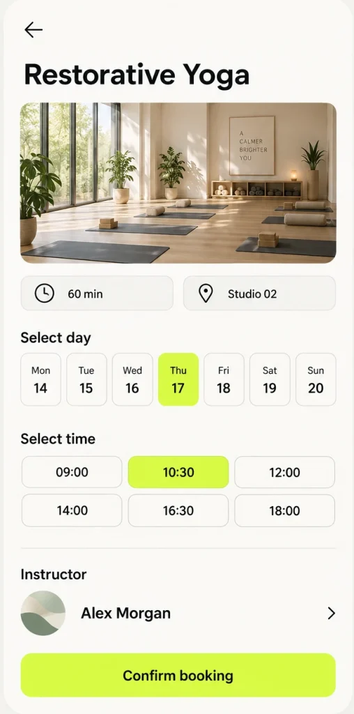 Example mobile app: picking a day and time
