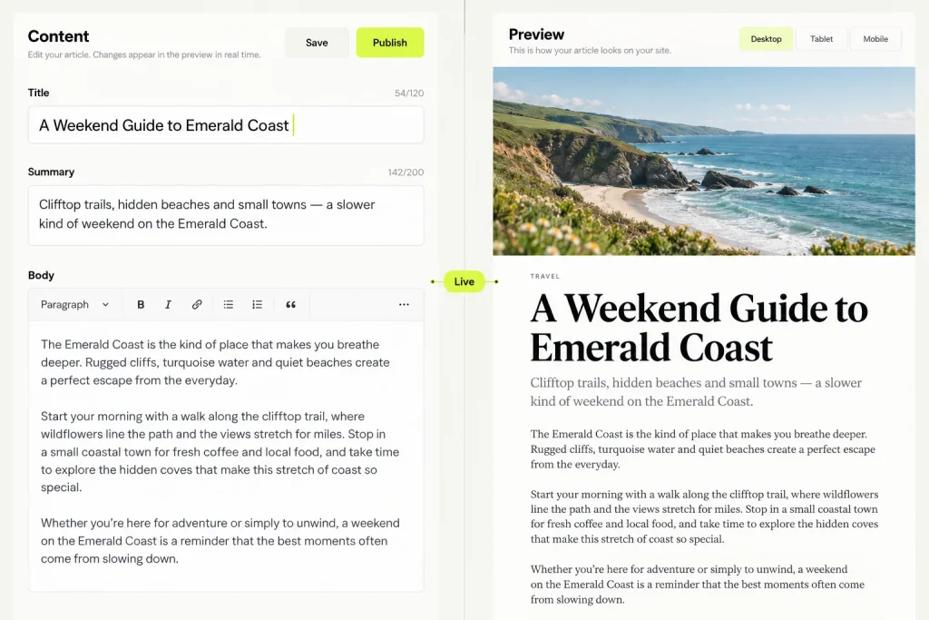 Example Sanity Studio: live preview of a page