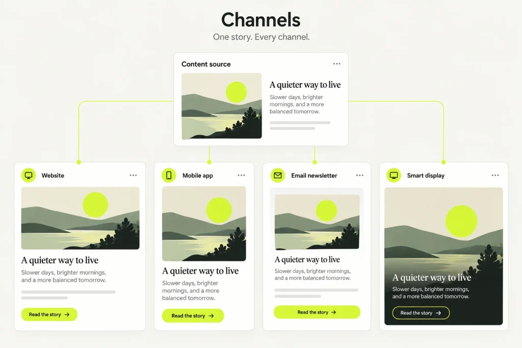 The same content on a website, an app and a screen