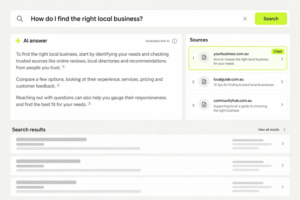 Example AI search answer that links to a business website