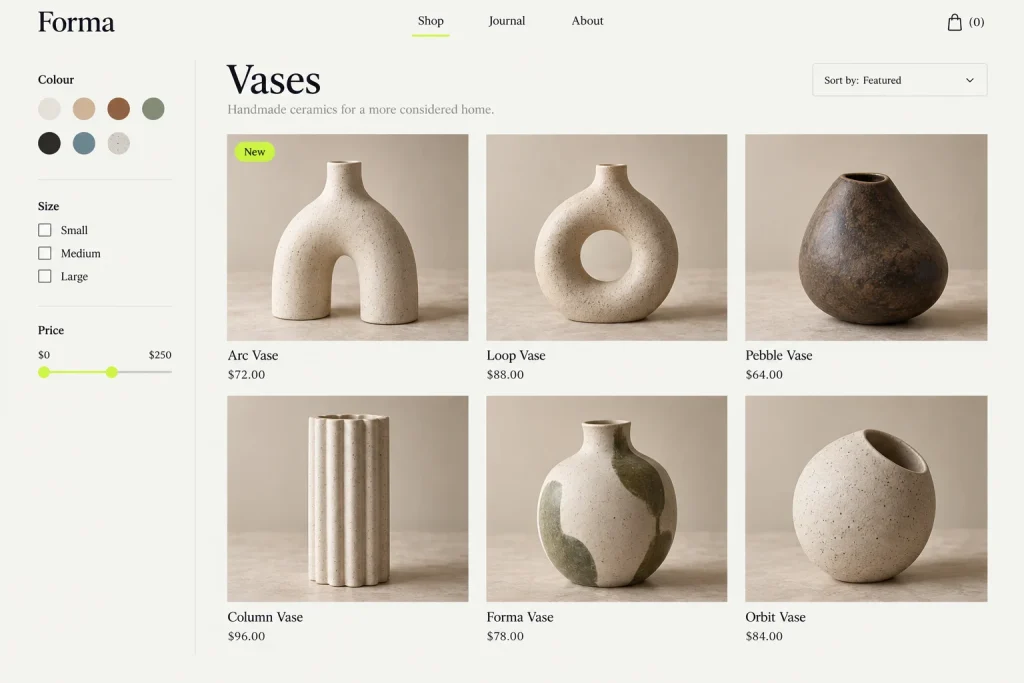 Example Shopify store: a collection page with filters