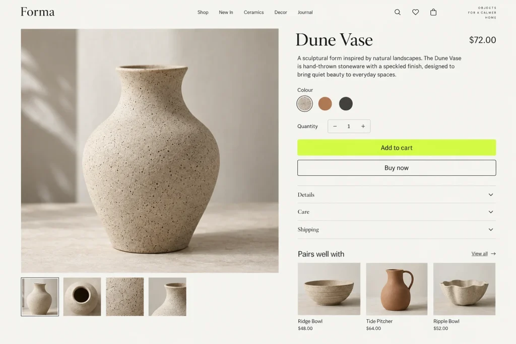 Example Shopify store: a product page