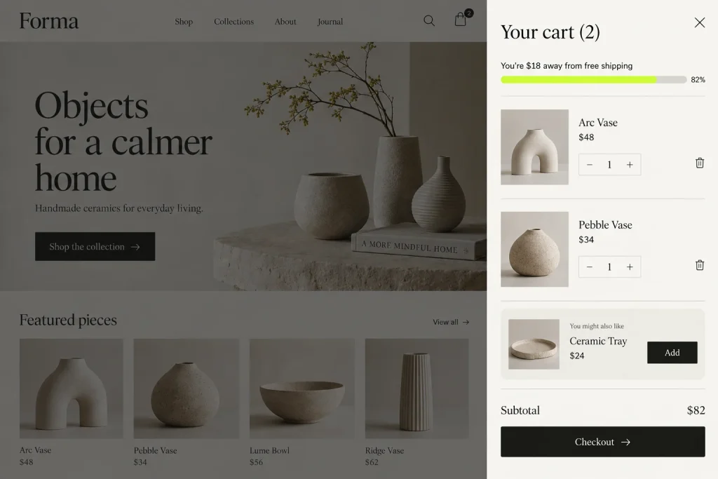 Example Shopify store: the side cart