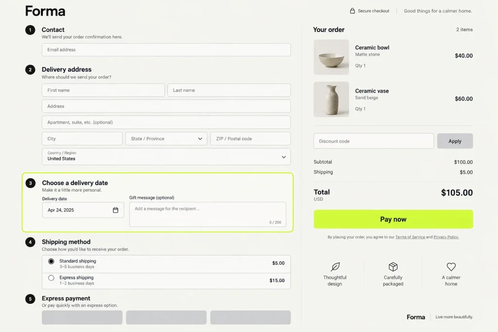Example Shopify store: the checkout