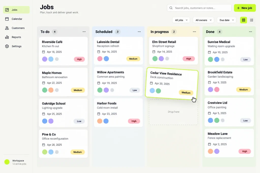 Example web app: jobs moving through stages