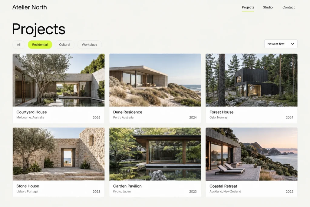 Example WordPress site: the projects page