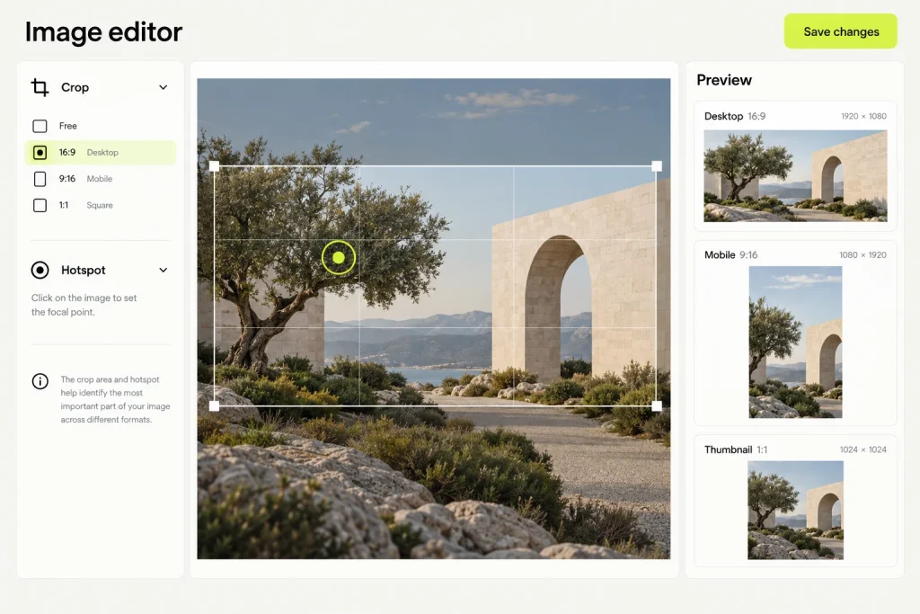 Images with focus points and crops