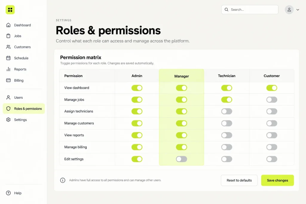 User roles and permissions in a web app