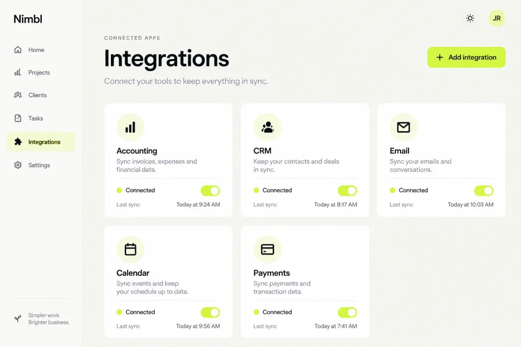 A web app connected to accounting, CRM and email tools