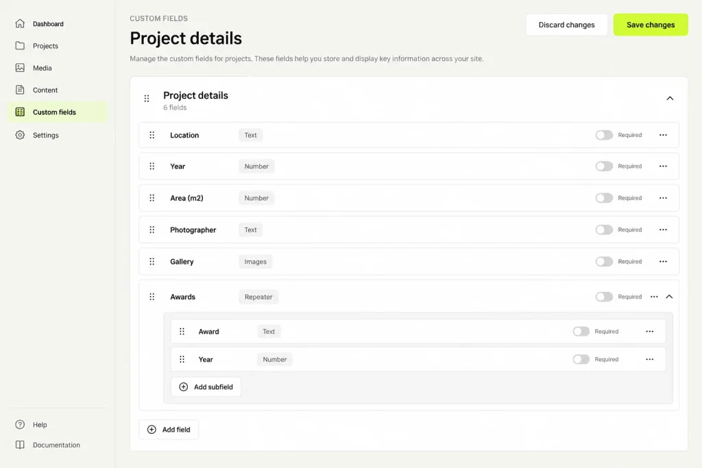 WordPress custom fields for a page section
