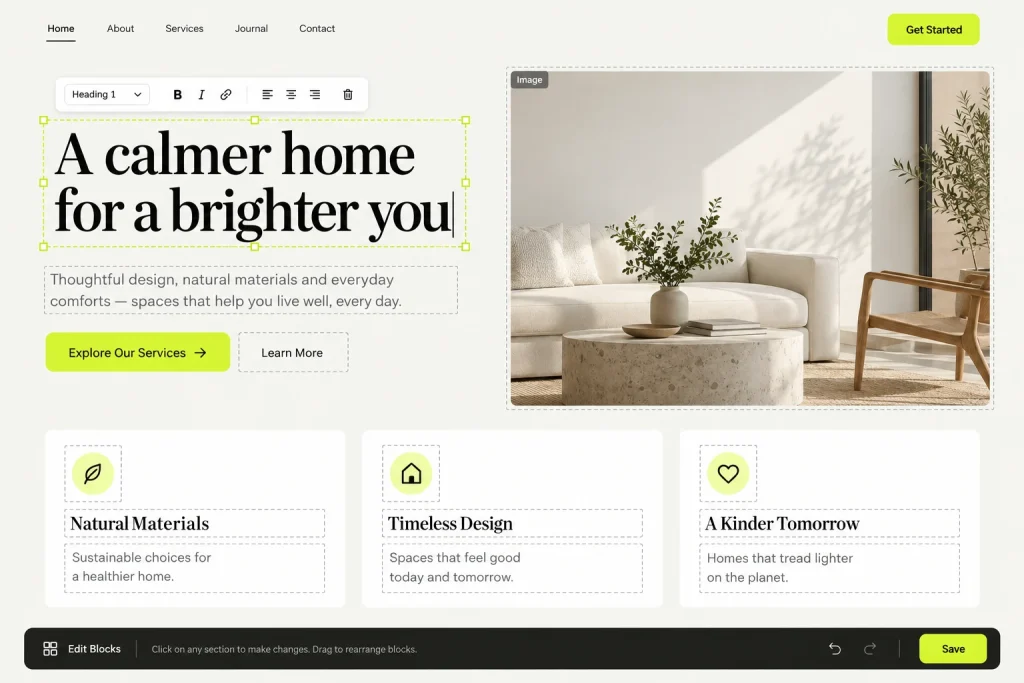 Editing text on the live page