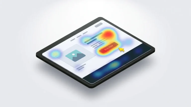 A product web page with a warm heatmap glow over its most-clicked button