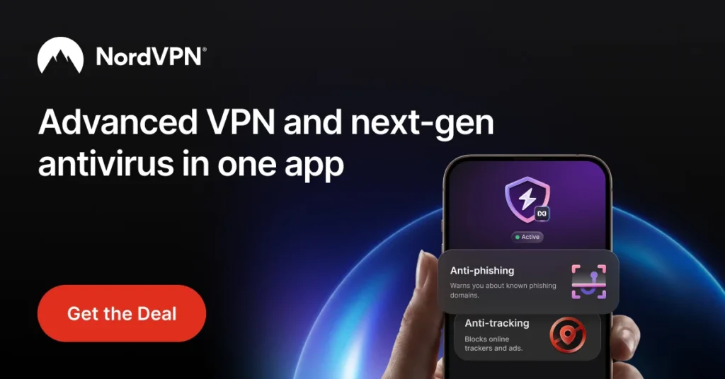 NordVPN banner: Advanced VPN and next-gen antivirus in one app